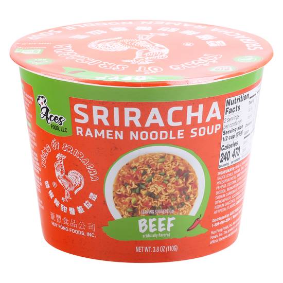 Aces Food Sriracha Beef Ramen Noodle Soup