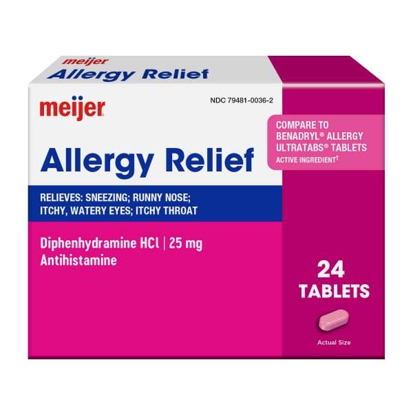 Meijer Complete Allergy Medicine, Diphenhydramine HCl Tablets 25 mg, Antihistamine, 24 ct