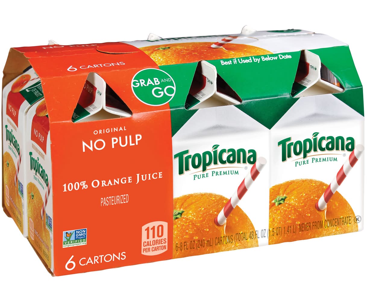 Tropicana No Pulp Orange Juice (6 x 8 fl oz)