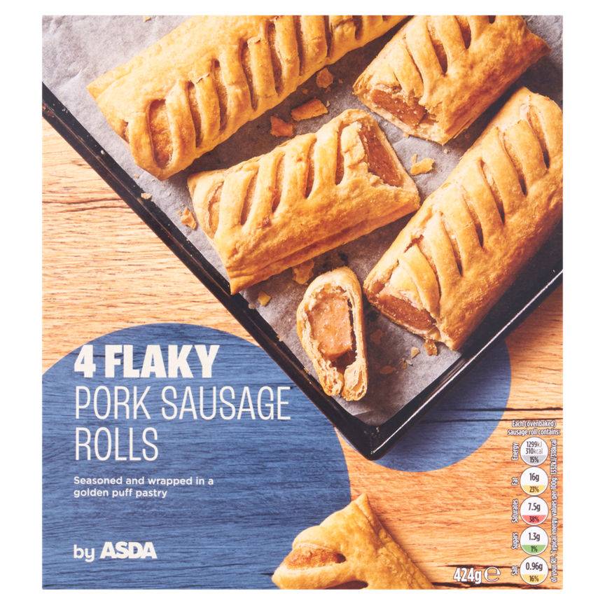 Asda 4 Flaky Pork Sausage Rolls 424g