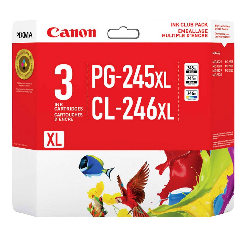Canon Ensemble De 3 Cartouches D’Encre Noire Pg-245Xl Et Couleur Cl-246Xl (8278B018) / Canon Pg-245Xl Black And Cl-246Xl Colour Ink Cartridge (8278B018) 3-Pack