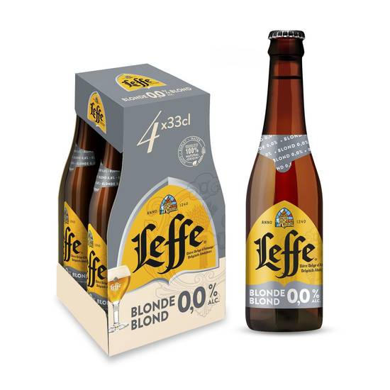 Leffe Bière Belge d''Abbaye Blonde 0.0% Alc. Bouteilles 4 x 33 cl