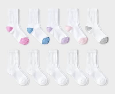 Girls' 10pk Crew Socks - Cat & Jack™ White L