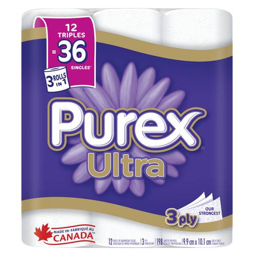Purex 3 Ply Ultra Toilet Paper, 9.9x10.1 cm (12 ct)