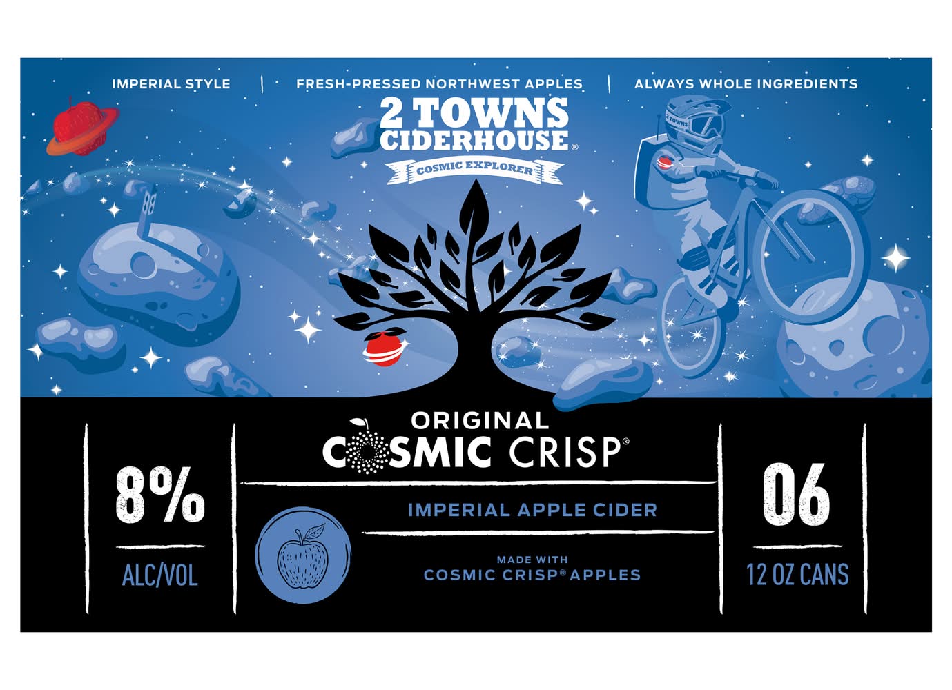 2 Towns Ciderhouse Original Cosmic Crisp Imperial Cider, Apple (6 x 12 oz)