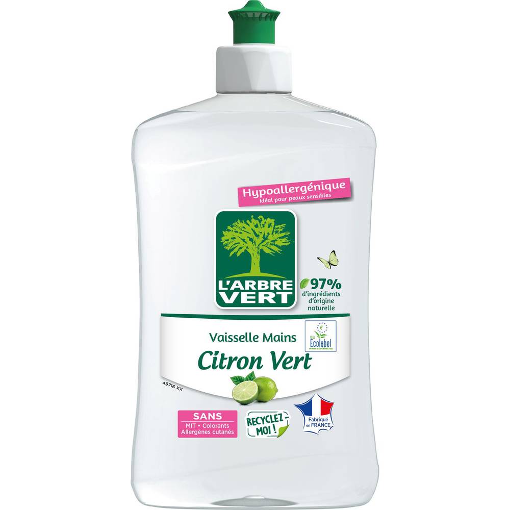 L'Arbre Vert - Vaisselle mains citron vert hypoallergénique (500ml)