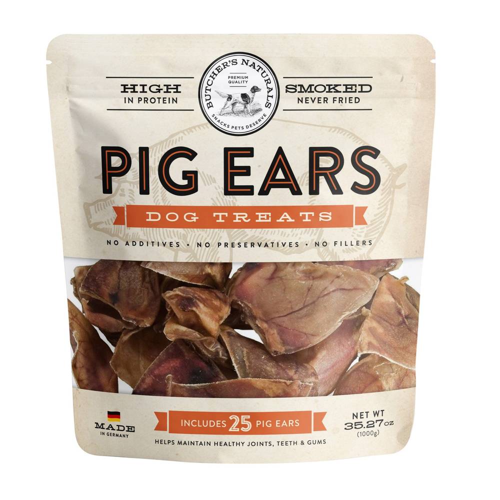 Butcher's Naturals Pig Ears Dog Treats, 25-count