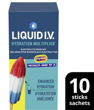 Liquid Iv Popsicle Firecracker Electrolyte Drink Mix For Accelerated Hydration With Vitamins B3, B5, B6, B12 And C 160G(10 Sticks)