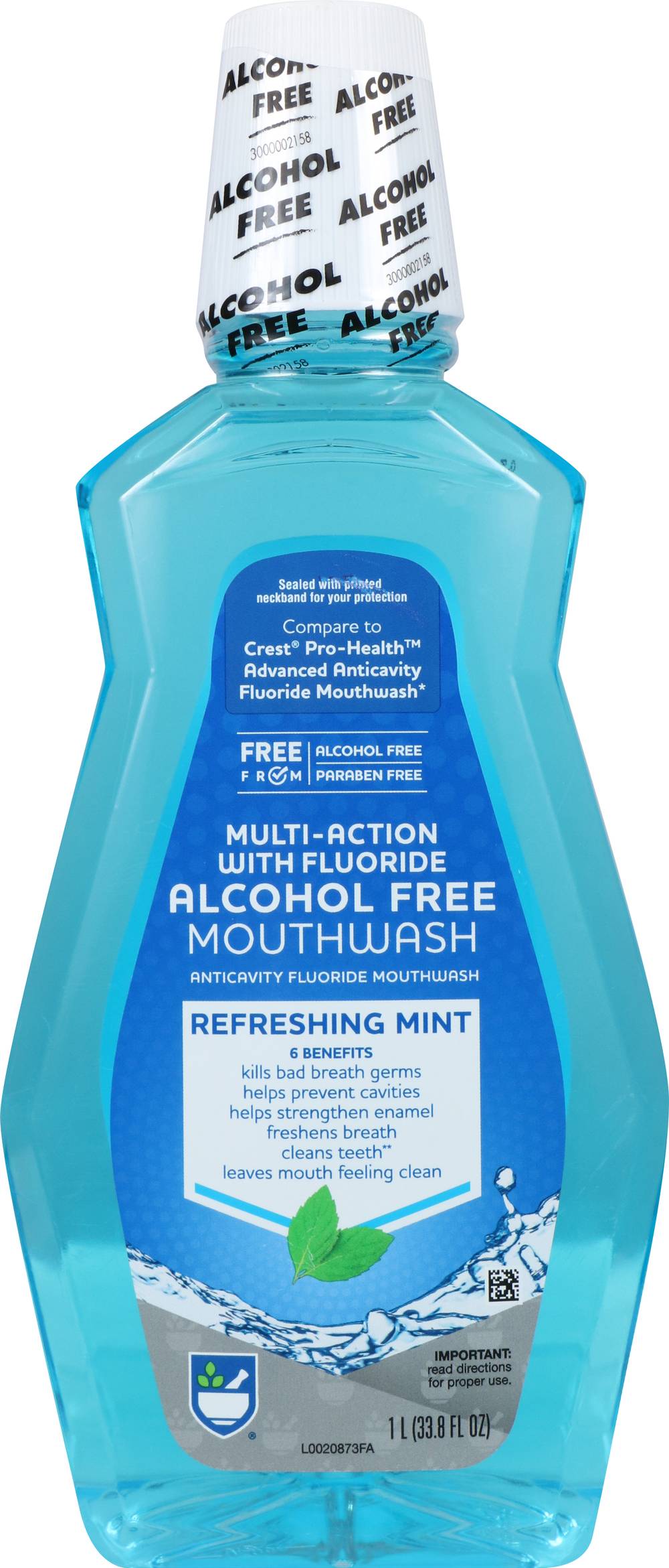 Rite Aid Multi-Action With Fluoride Alcohol Free Mouthwash - Refreshing Mint, 33.8 Fl Oz