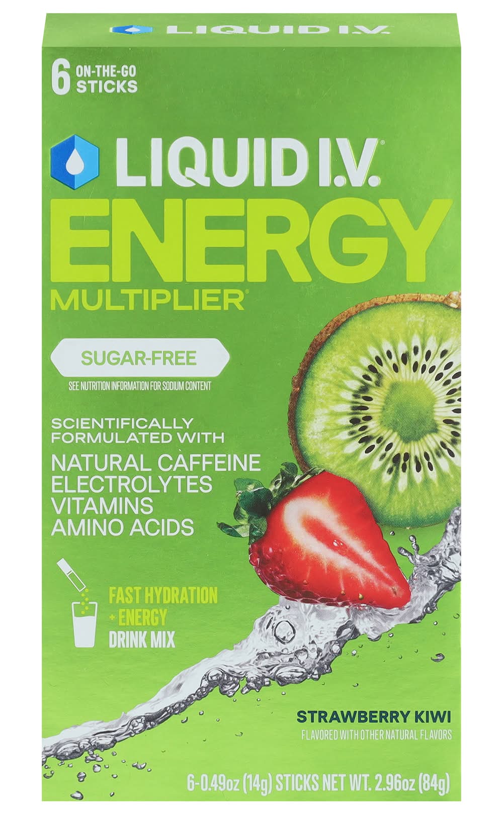 Liquid I.V. Energy Multiplier Sugar Free Energy Drink Mix Sticks, Strawberry Kiwi (6 x 0.49 oz)