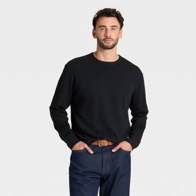 Goodfellow & Co. Vintage Textured Crewneck Long Sleeve Shirt, Men, L, Black
