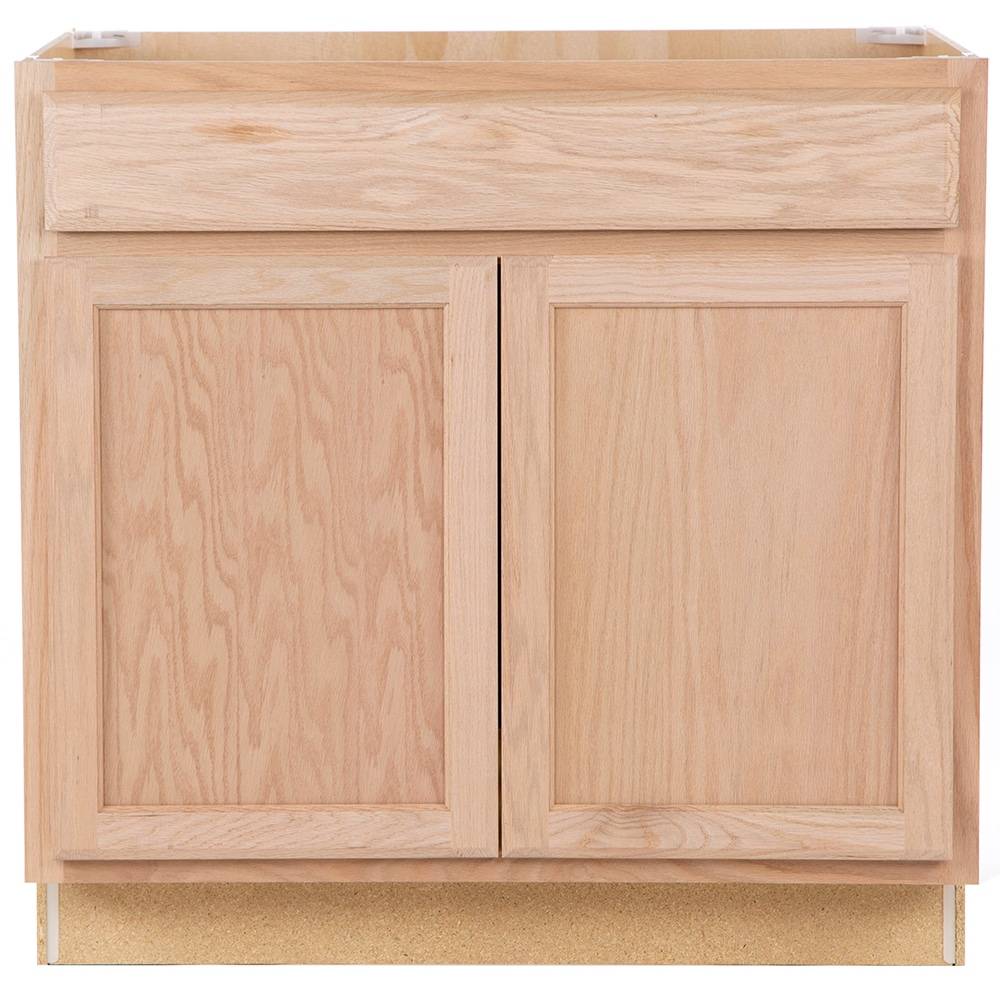 Project Source Oak Brook 36-in W x 35-in H x 23.75-in D Natural Unfinished Oak Sink Base Fully Assembled Cabinet (Flat Panel Square Style) | 33A SB36B