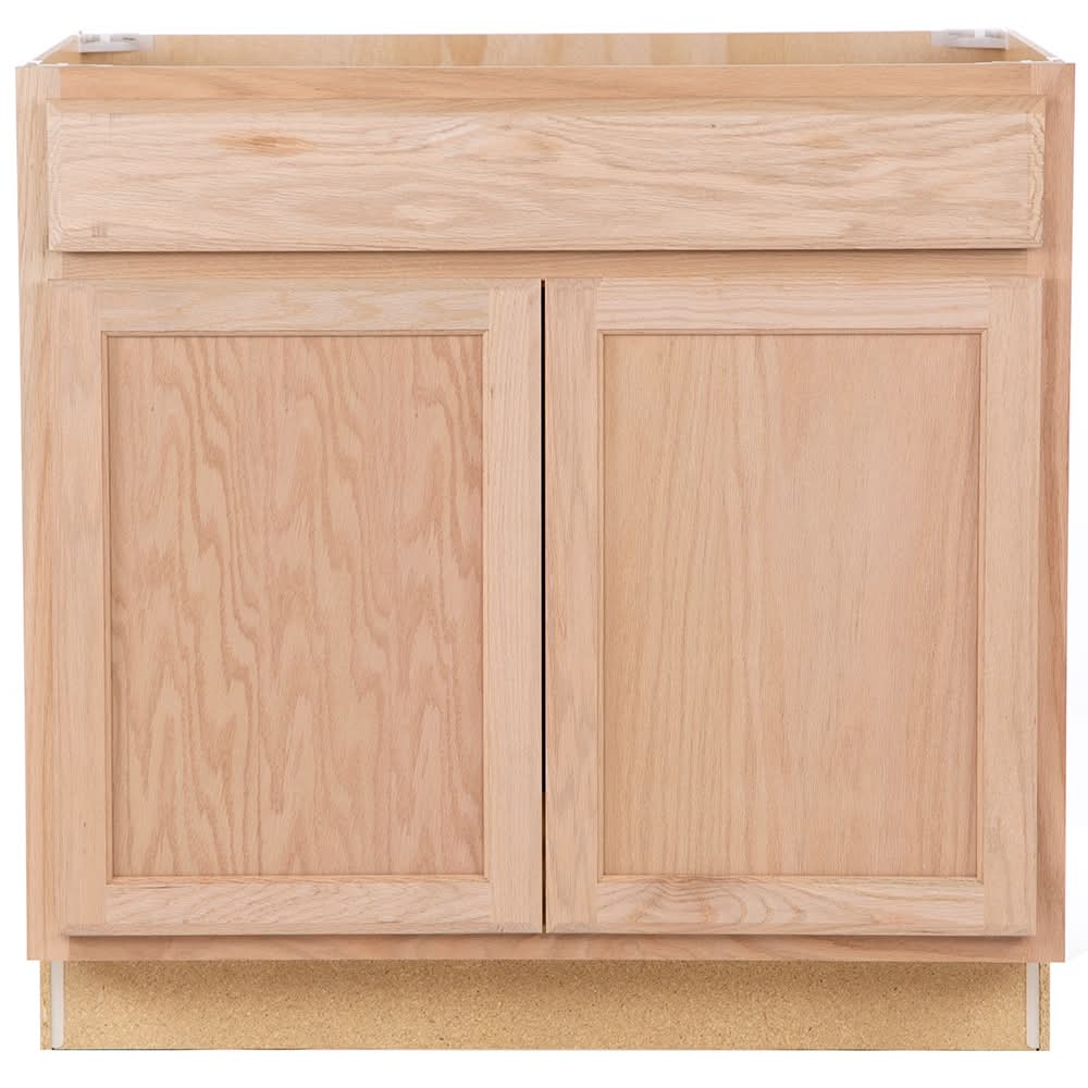 Project Source Oak Brook 36-in W x 35-in H x 23.75-in D Natural Unfinished Oak Sink Base Fully assembled Cabinet Flat Panel Square