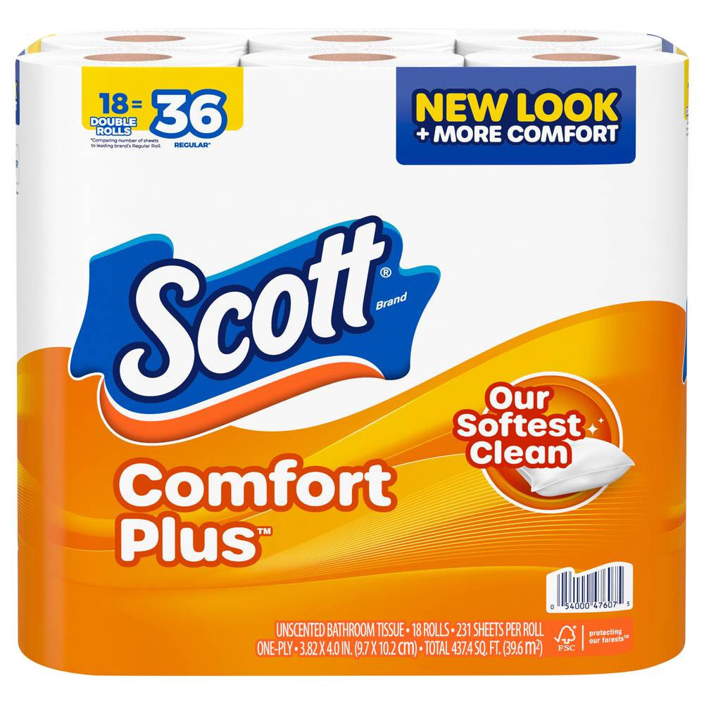 Scott Comfort Plus Double Unscented Bathroom Tissue (18 rolls)