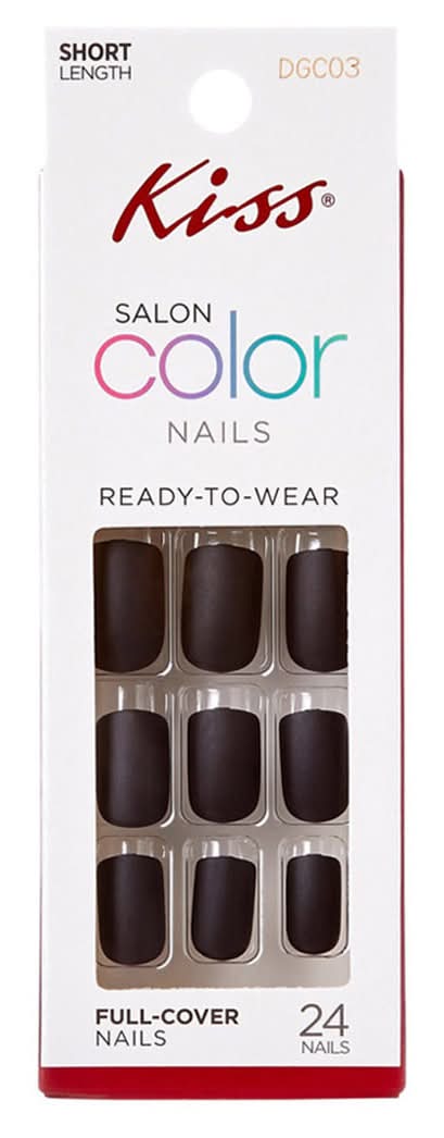 KISS Short Length Salon Color Ready To Wear Full-Cover Nails, Dark Horse (24 ct)