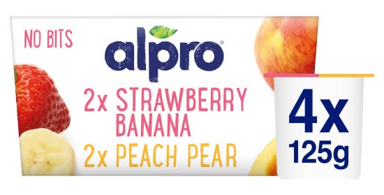 Alpro No Bits Strawberry-Banana & Peach-Pear Yoghurt Alternative (125g)
