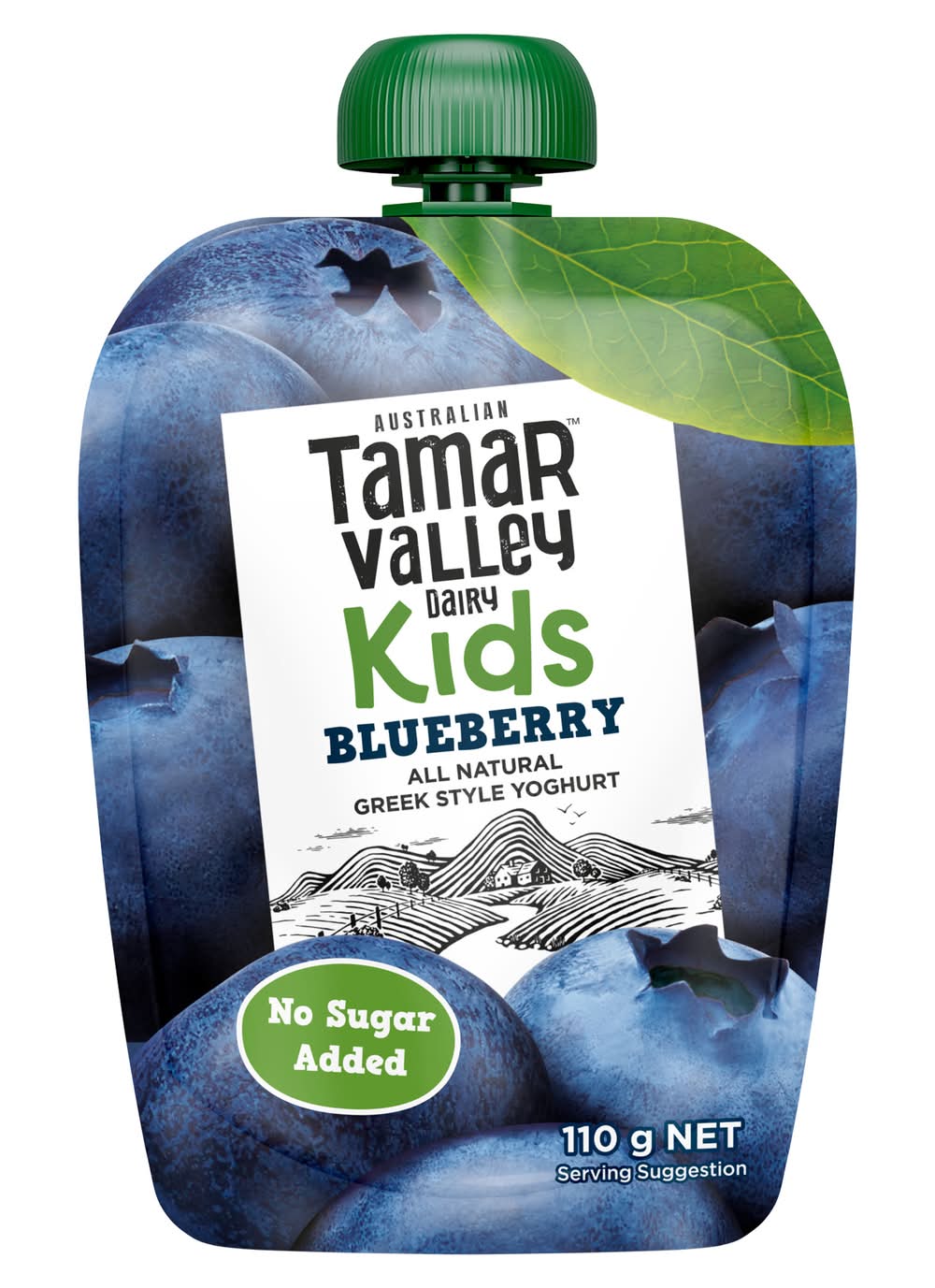 Tamar Valley Dairy Kids All Natural Greek Style Yoghurt Pouch, Blueberry (110g)