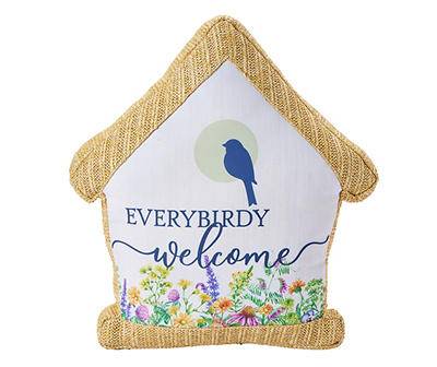 "Everybirdy Welcome" House Shaped Outdoor Throw Pillow
