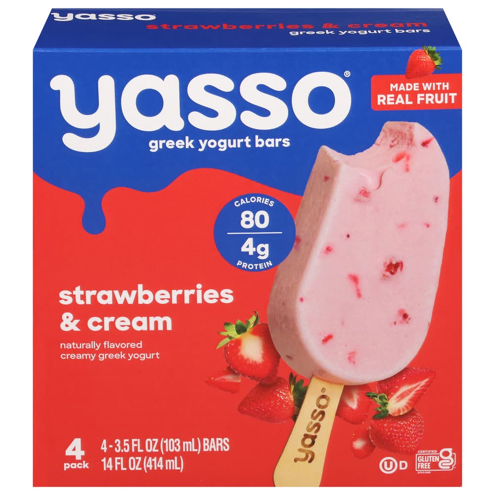 Yasso Greek Yogurt Bars, Strawberries-Cream (14 fl oz, 4 ct)