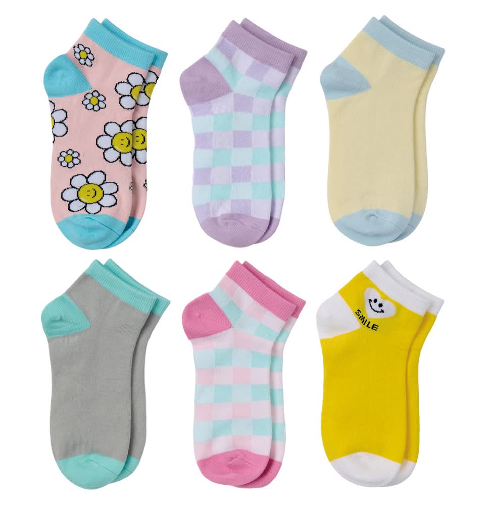 Lily & Dan/ L&D Childrens 6pk Socks - Low Cut Flower/Heart M