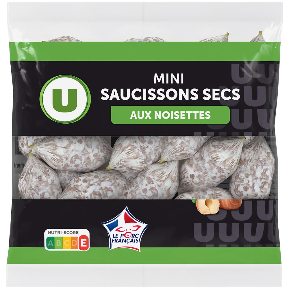 Les Produits U - Mini saucisson sec pur porc, noisettes (130g)