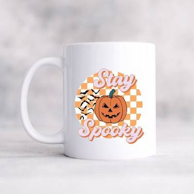 City Creek Prints Stay Spooky Bats Checkered Mug - White