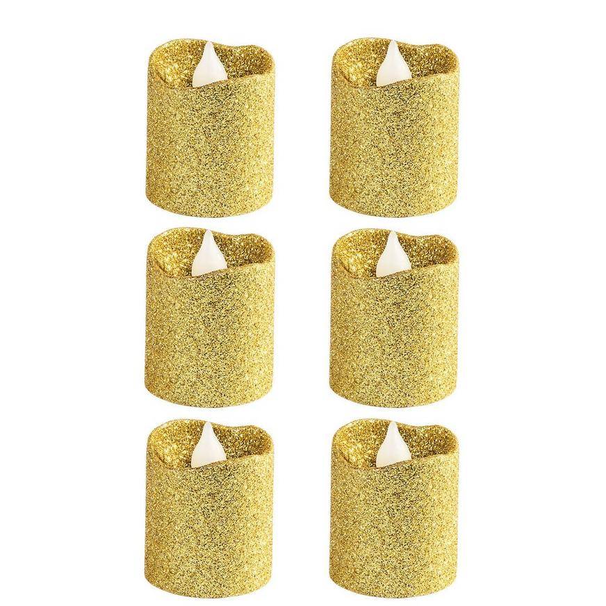 Party City Glitter Votive Flameless Led Candles (1.5in x 1.25in/gold)