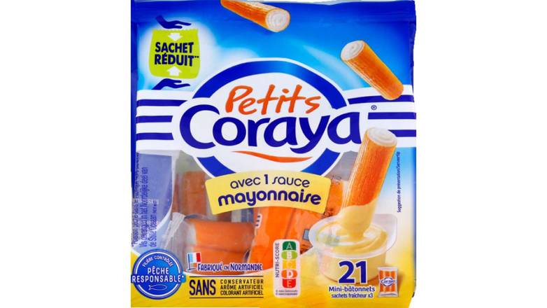 Coraya Mini bâtonnets de surimi + sauce mayonnaise Le sachet de 20, 210g