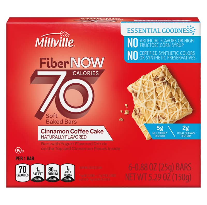 Millville Fiber Now Soft Baked Cake Bars, Cinnamon Coffee Cake, Cinnamon Coffee (6 x 0.88 oz)