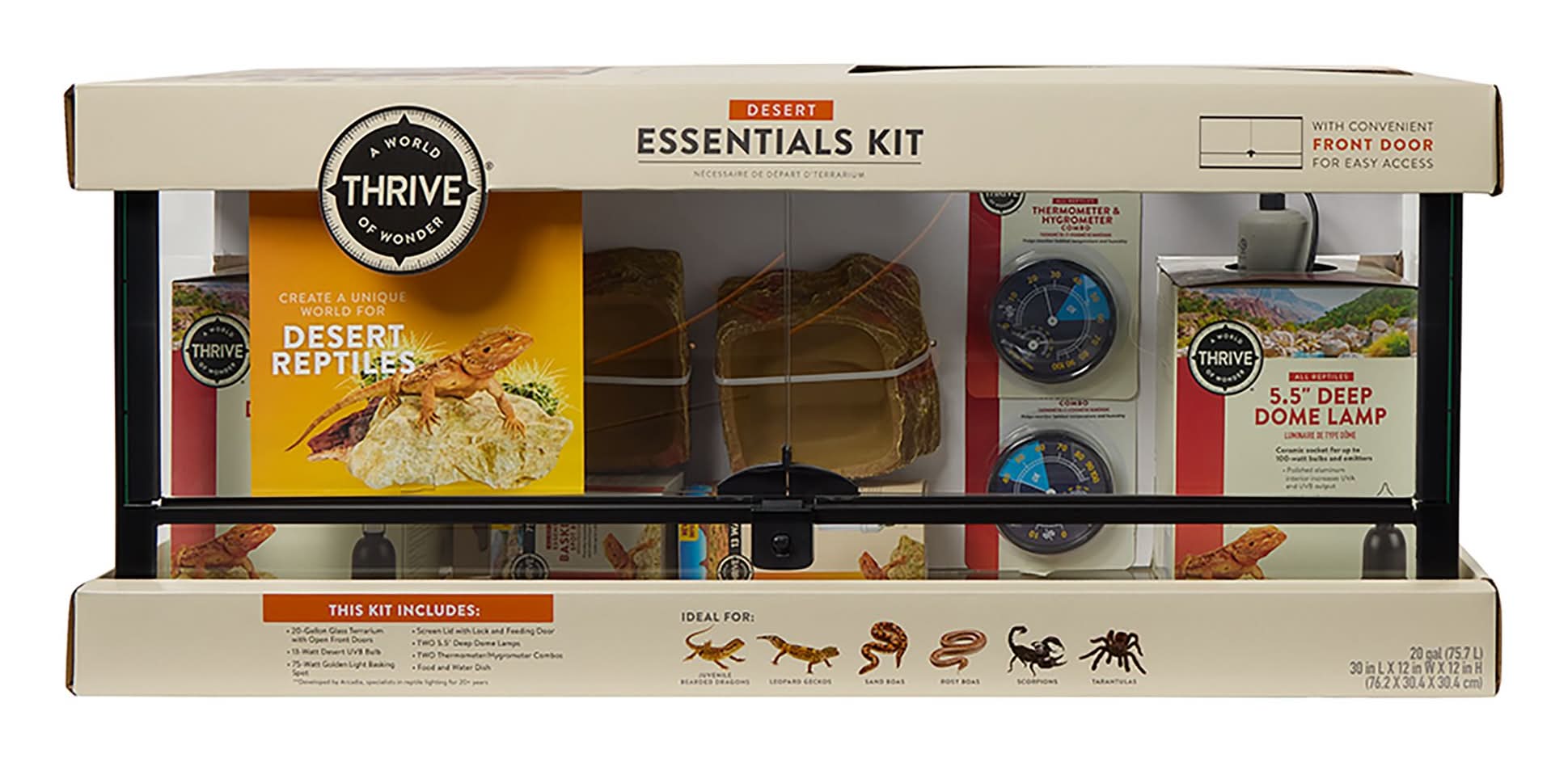 Thrive® Desert Essentials Starter Kit - Reptile Terrarium - Desert Reptile Terrarium Kit - 10-40 Gal (Size: 30\"L X 12\"W X 12\"H)
