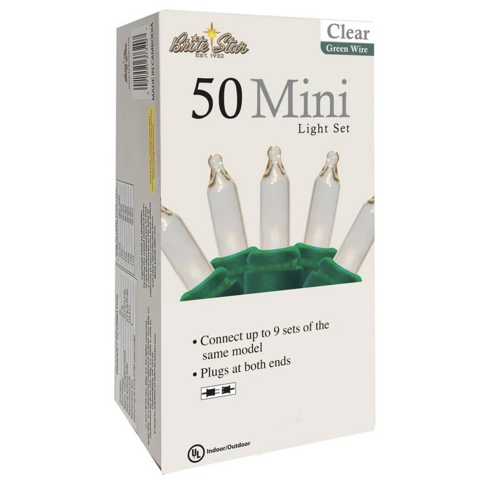 Brite Star Straight Line Mini Light Set - Clear, White Wire, 50 Ct