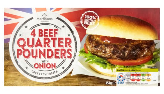 Morrisons Beef Quarter Pounders With Onion (454g)
