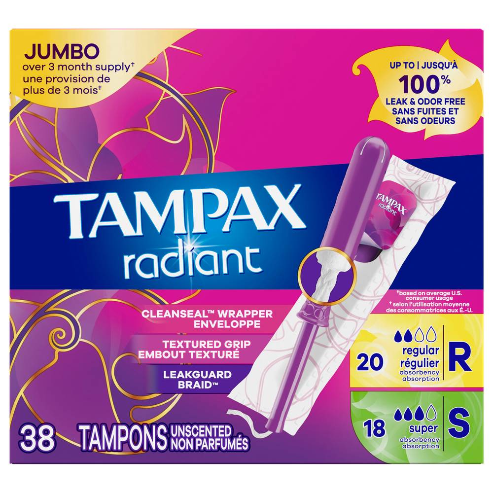 Tampax Radiant Regular and Super Absorbency Tampons (9.9 oz)