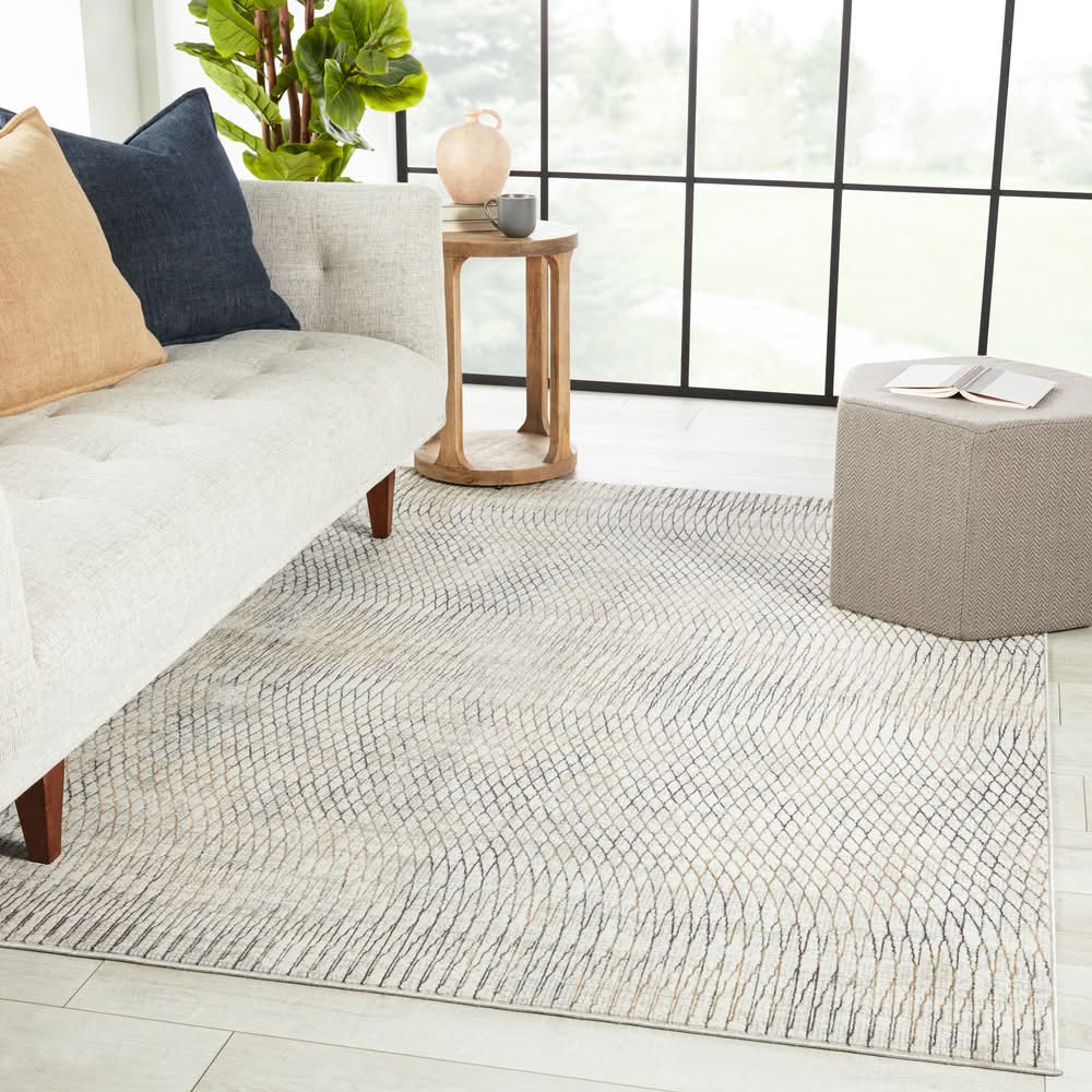 Origin 21 Frosted Vision 5 x 8 (ft) Loomed Polyester ivory, gray, gold, light blue, and a hint of dark charcoal Rectangular Indoor Abstract Global Spot Clean Only Pet Friendly Area rug
