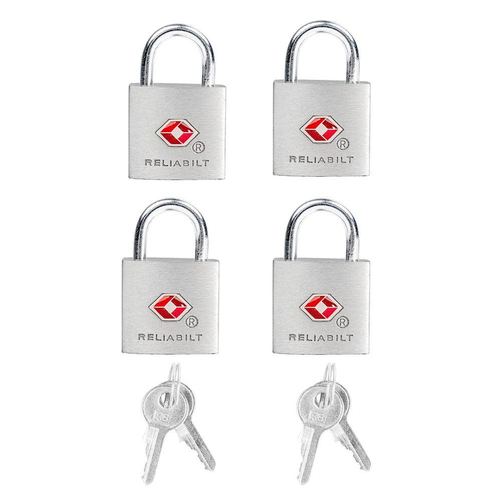 RELIABILT Keyed Padlock, 7/8-in Wide x 7/16-in Shackle, TSA Accepted Keyed Alike (4-Pack) | AH35084L