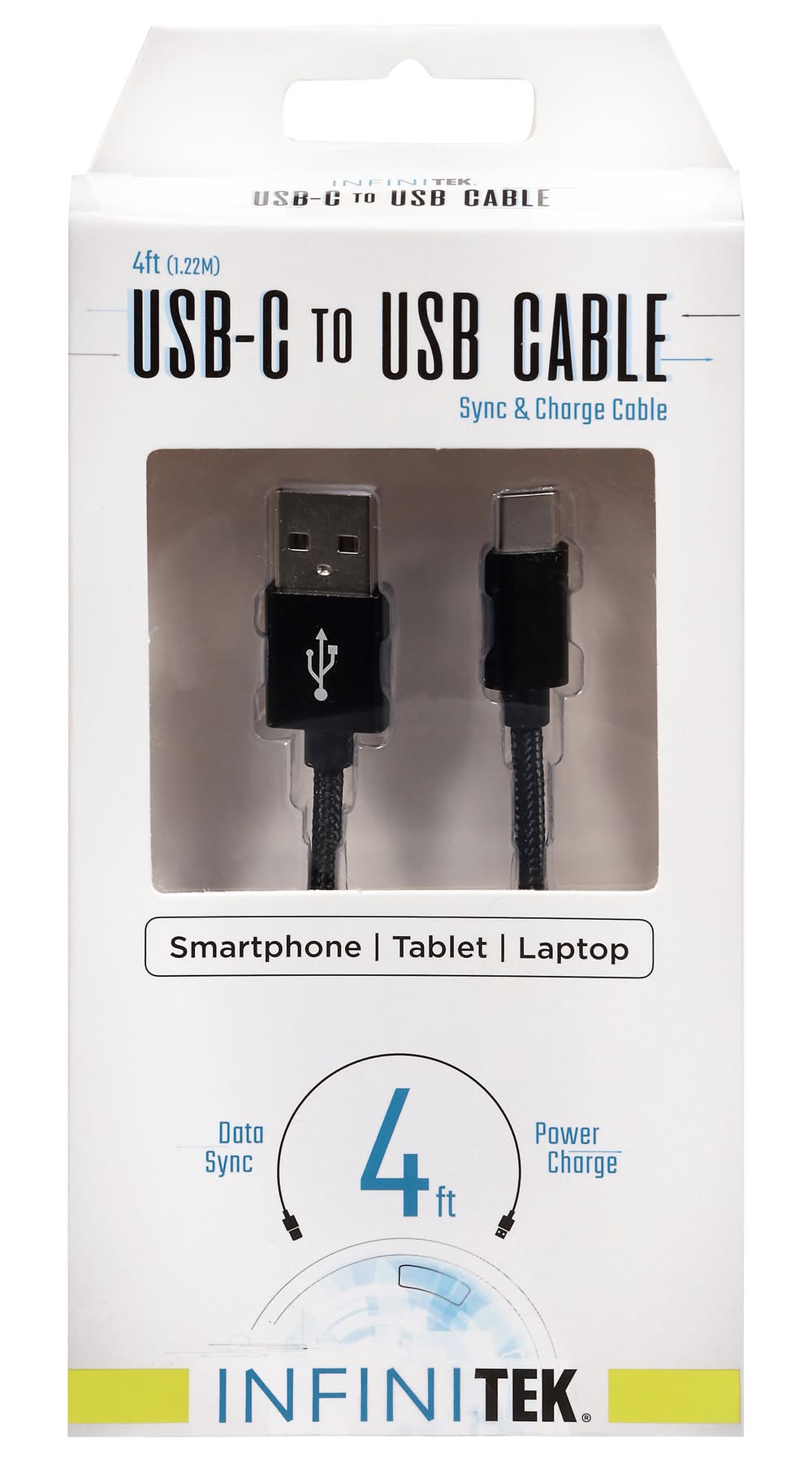 Infinitek Usb-C To Usb Sync & Charge Reversible Type-C Cable, 4 ft, Black