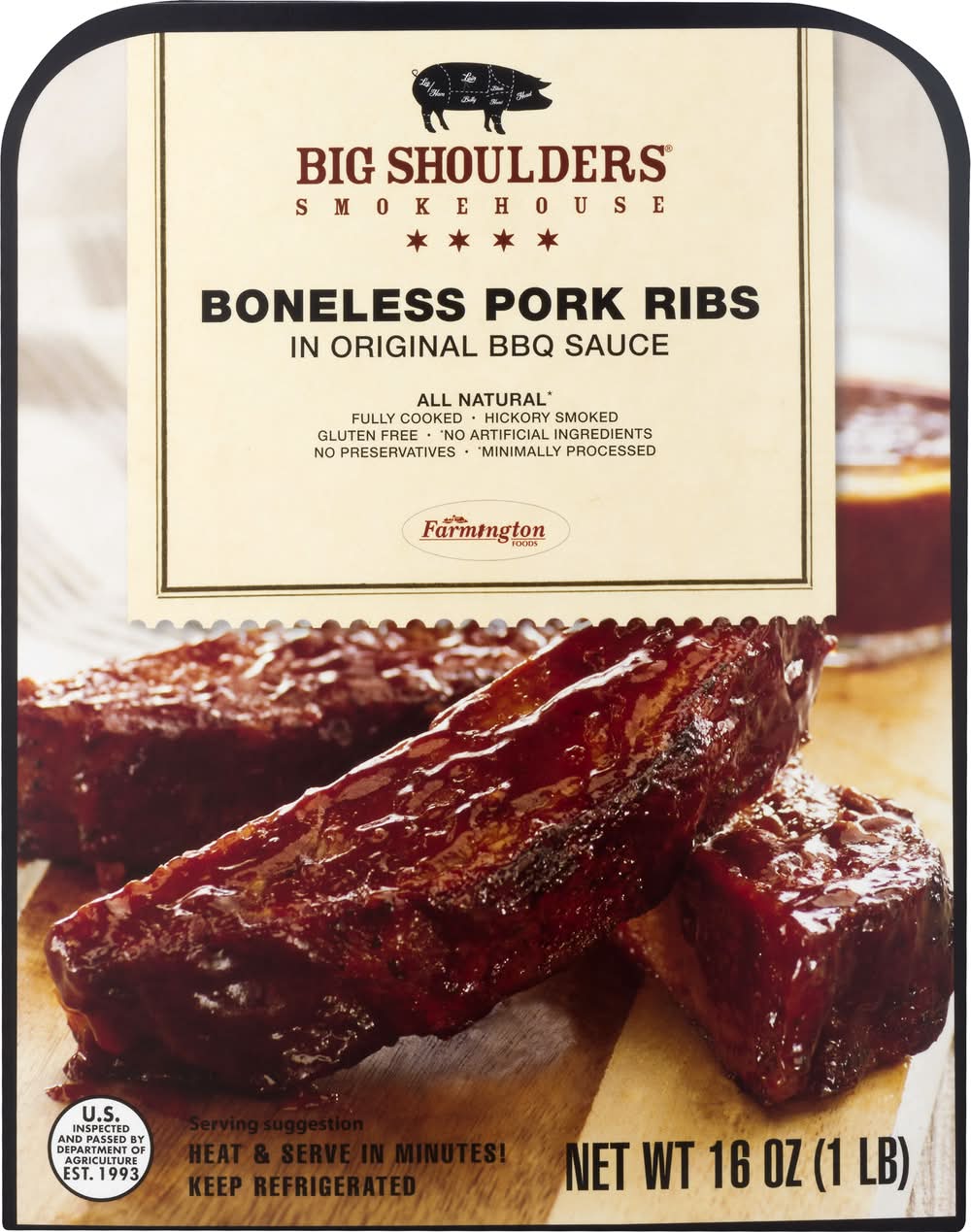 Big Shoulders Smokehouse Boneless Pork Ribs, Bbq Sauce (16 oz)