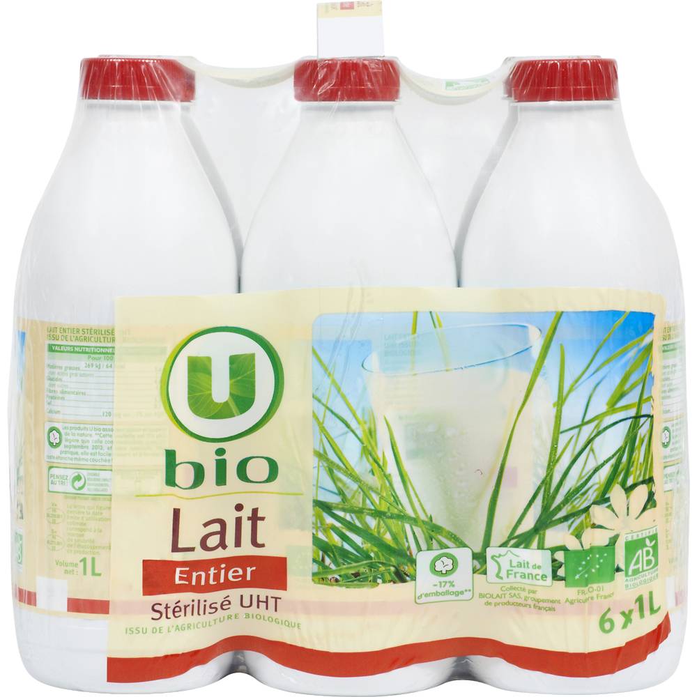 U - Bio lait uht biologique entier (6 pièces, 1L)