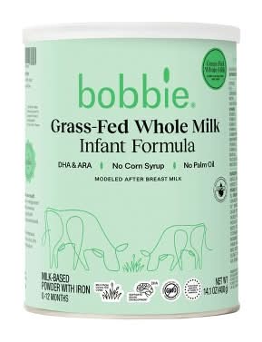Bobbie Grass Fed Whole Milk Infant Powdered Formula - 14oz: Organic Certified, Kosher, Halal, Iron Fortified