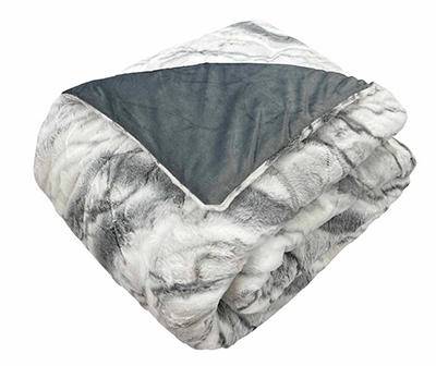 Broyhill Marble Print Faux Fur Comforter, Queen, Gray