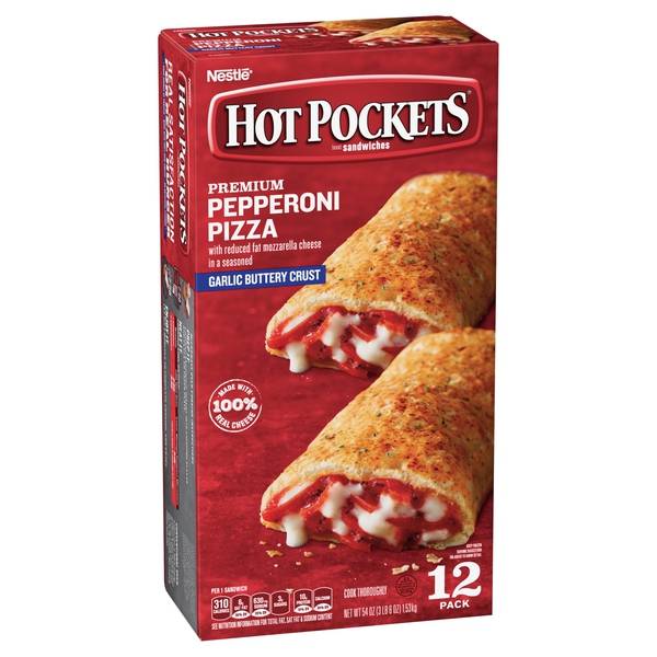 Hot Pockets Sandwiches, Pepperoni Pizza, Garlic Buttery Seasoned Crust, Value Pack