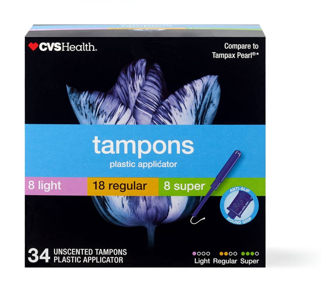 Cvs Health Unscented Tampons Plastic Applicator Multi Pack (36 Ct)