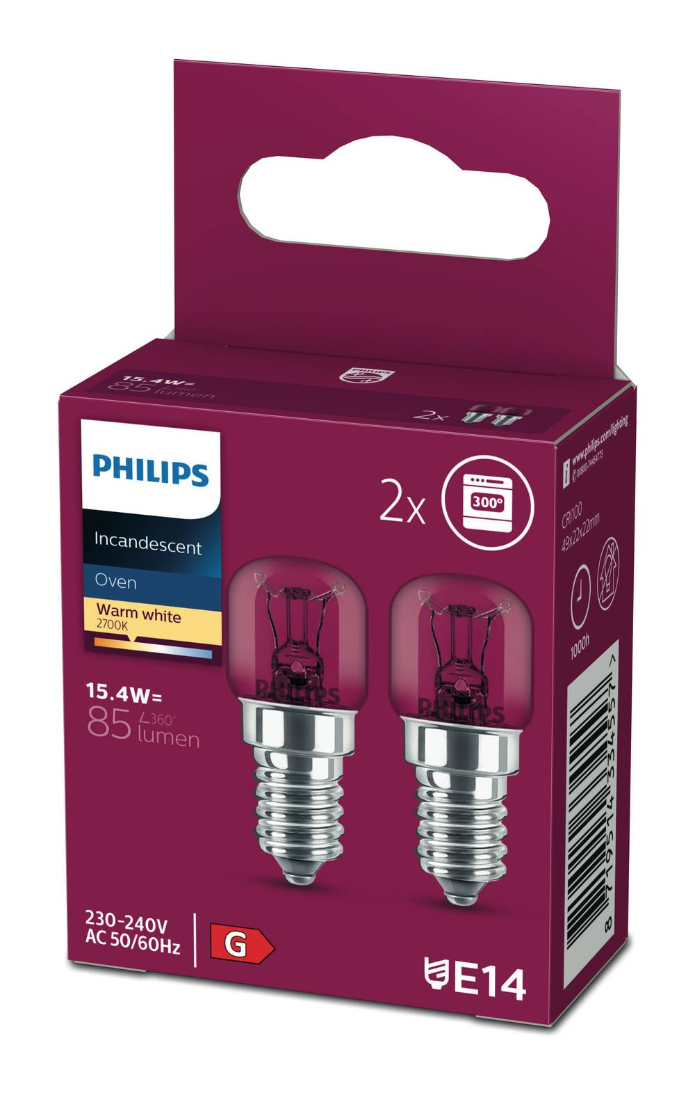 Philips - Ampoule incandescent e14 tube four blanc chaud 230-240v 15.4w (2)