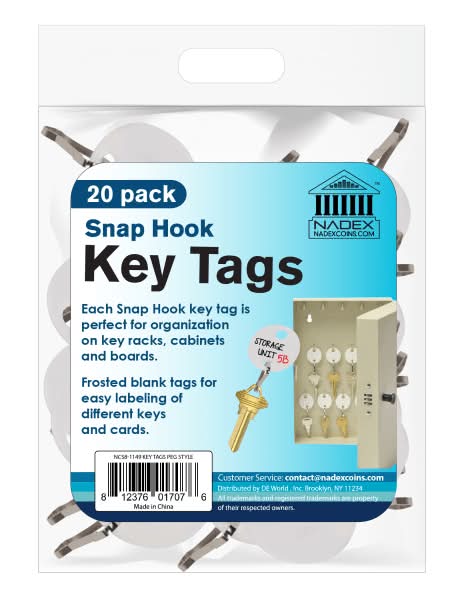 Nadex Oval Key Tags, White, Pack Of 20 Tags