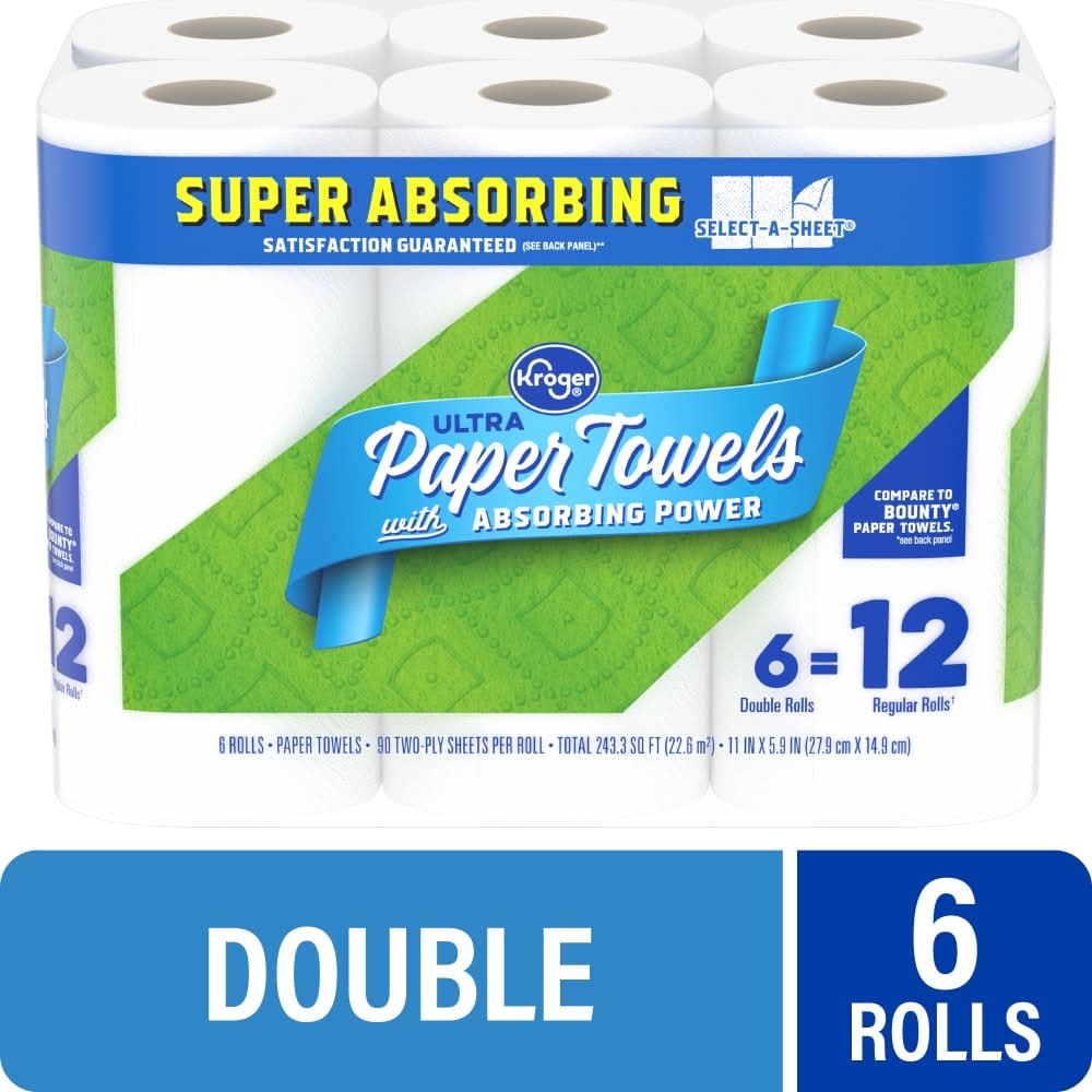 Kroger Ultra Towels With Absorbing Power Double Rolls, 11x5.9 in (6 ct)