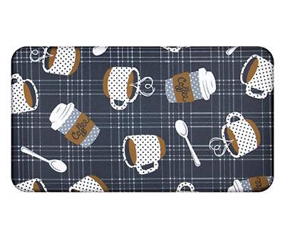 Charcoal & White Coffee Cups & Mugs Soft Step Kitchen Mat, (20" x 36")