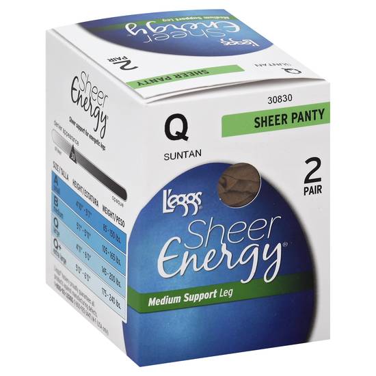 L'eggs Sheer Energy Panty Q Suntan Medium Support Leg 30830 (2 ct)