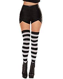 Black and White Striped Thigh High Stockings (One Size Fits Most)