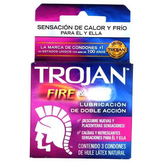 Trojan condones fire & ice lubricante de doble acción (caja 3 piezas)