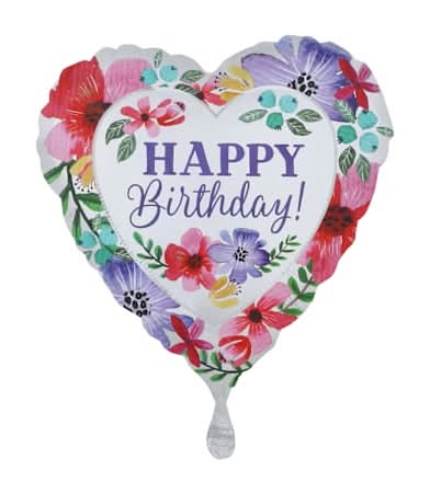 INFLATED Happy Birthday Floral Foil Heart Balloon 18in